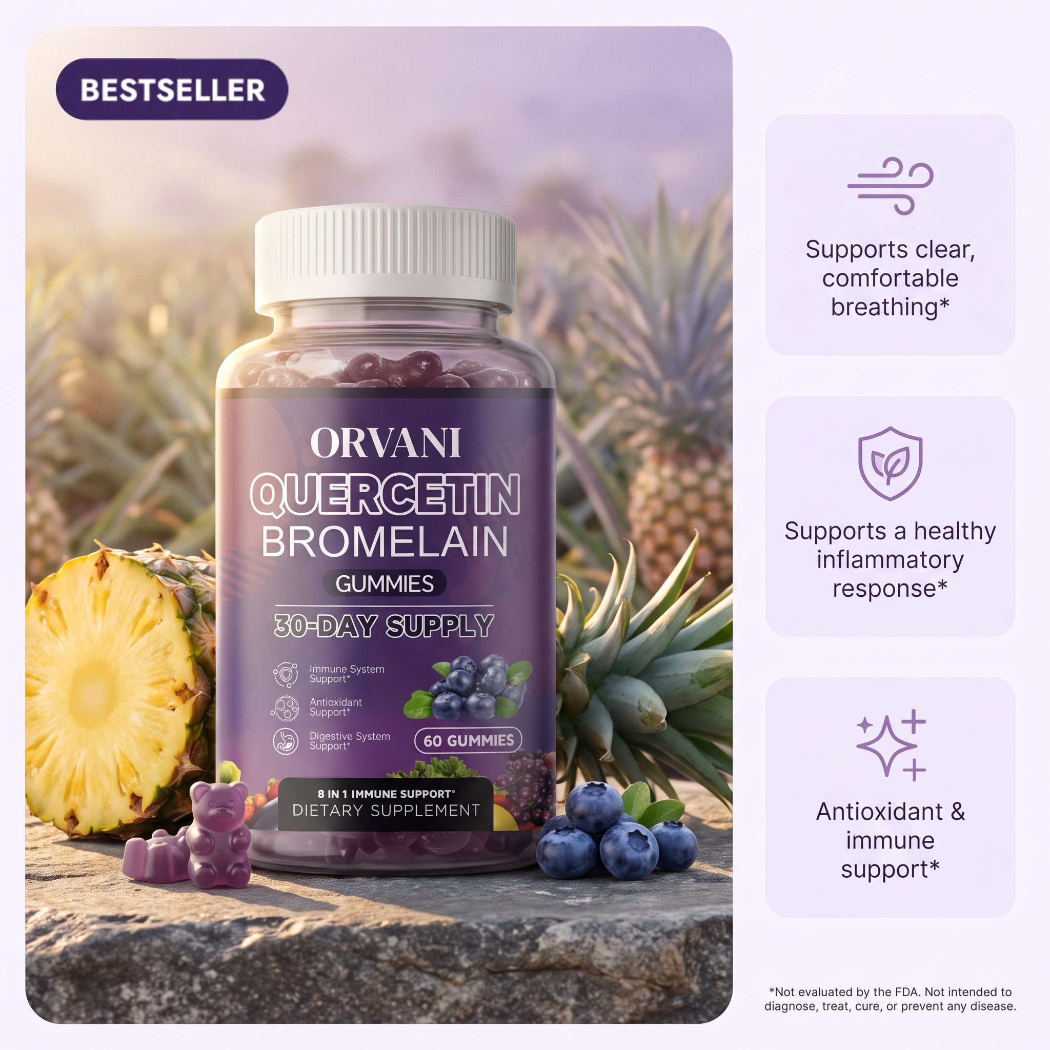 Orvani Quercetin + Bromelain Sinusitus Defence Gummies